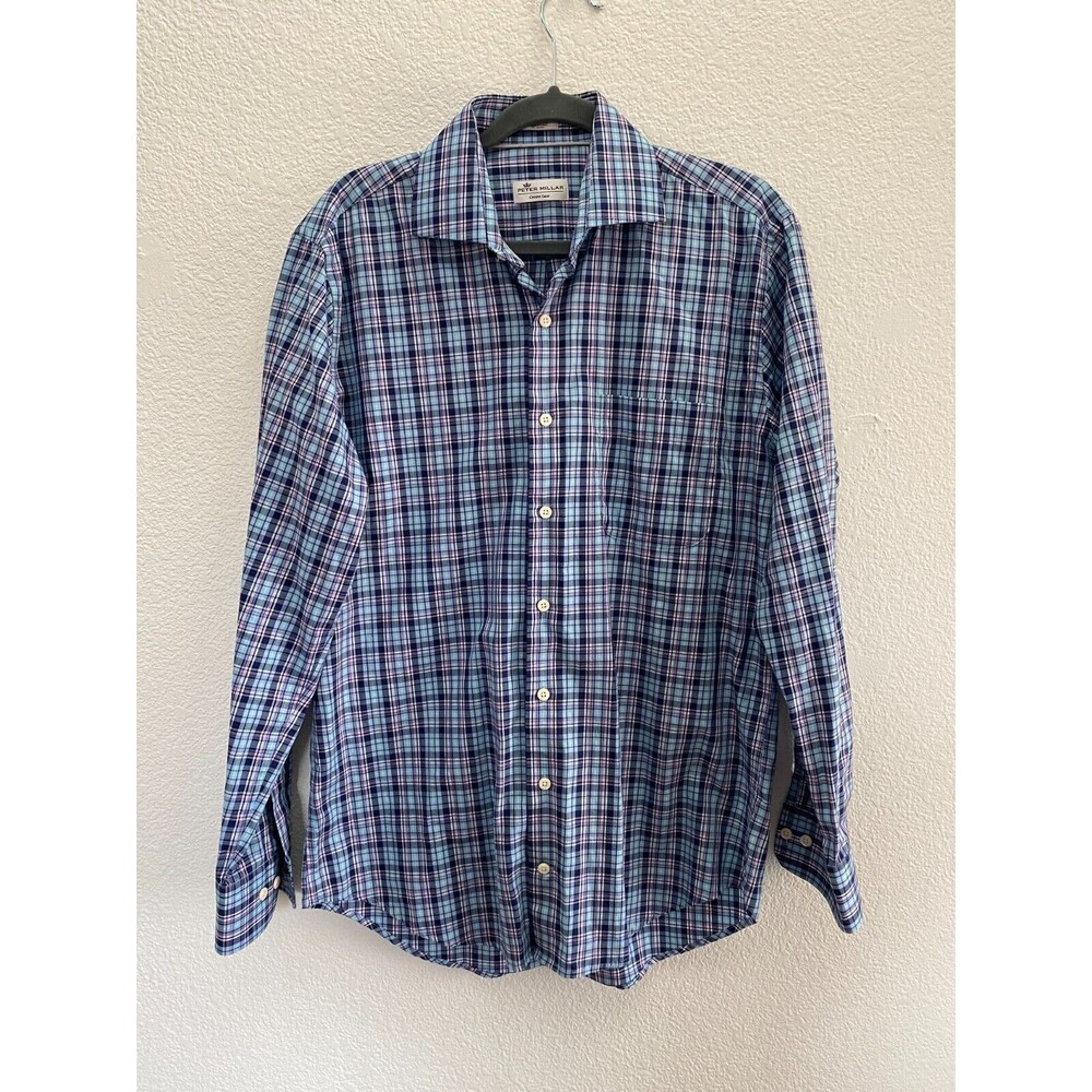Peter Millar Crown Ease Plaid Long Sleeve Polo Shirt Men's Medium EUC